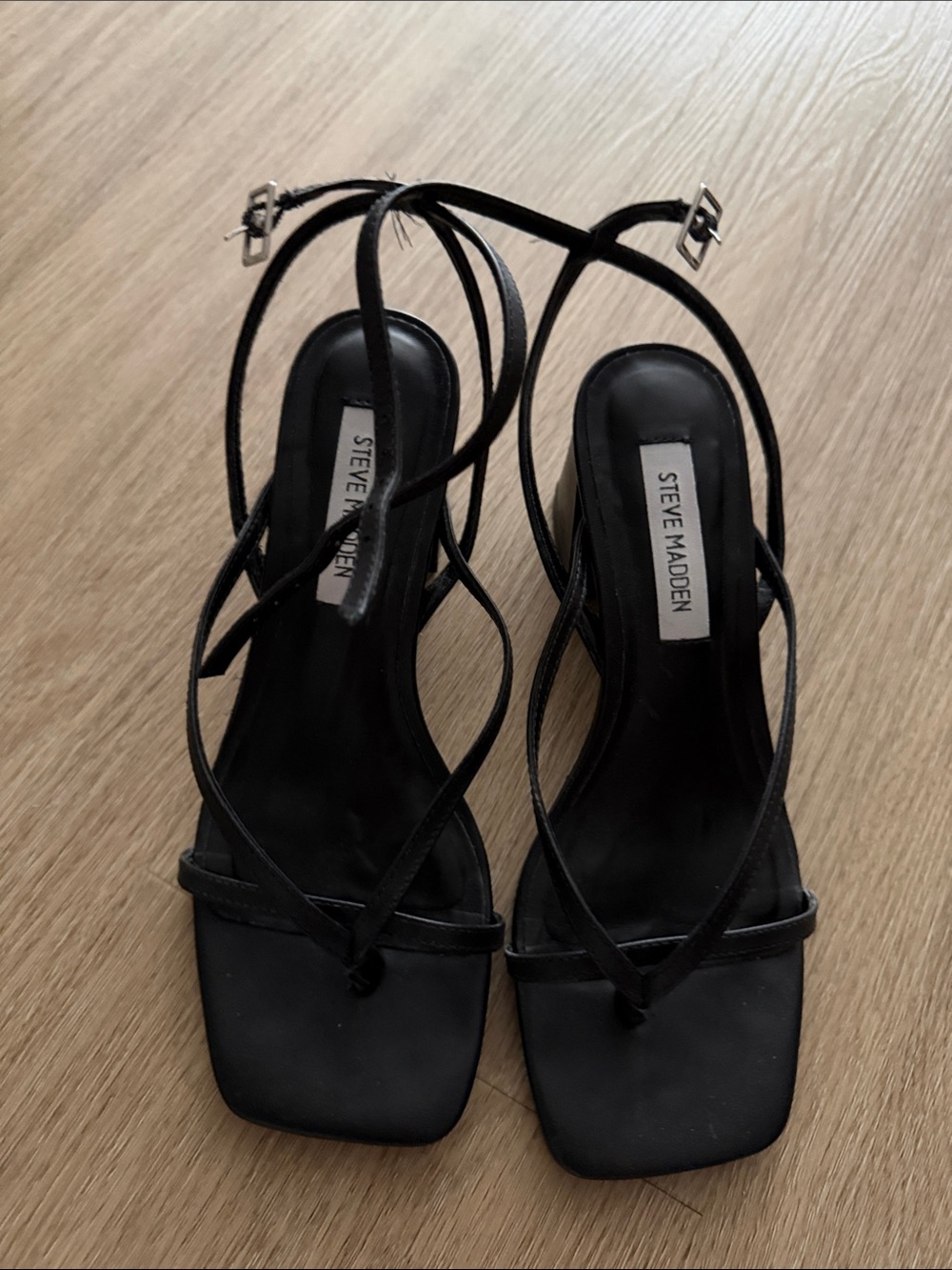 Steve Madden Black Strappy Square-Toe Heels